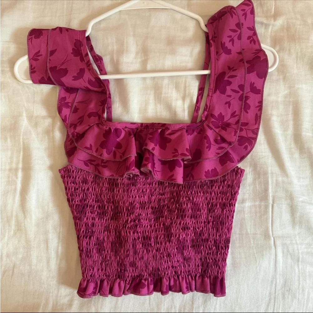 Floral Ruffle Smocked Top - Pink - Picture 1 of 3